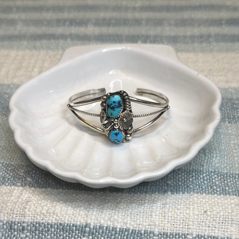 Sterling Silver and Turquoise Gemstone Bracelet with Vintage - Picture 2 of 8